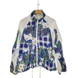 Vntg AthleticWorks Paisely Plaid Windbreaker Cinched Waist